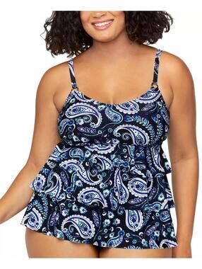 50$ Island Escape Printed 3-Tiered Bandini Bikini Briefs Plus Size 16W Black